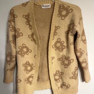 No Boundaries Women's Cardigan Sweater Tan with Brown Teddy Bears S (4-6) Soft
